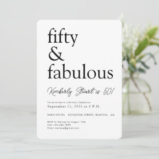 Minimal Fifty and Fabulous 50th Birthday Party  Einladung