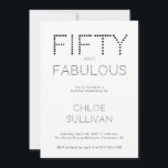 Minimal Fifty and Fabulous 50th Birthday Party Einladung<br><div class="desc">Minimal Fifty and Fabulous black and white modern 50th birthday invitation that you can personalize and send out for your fiftieth birthday party celebration. The words "Fifty and Fabulous" are set using trending font typography. The black and white text colors can be changed using the edit menu.</div>