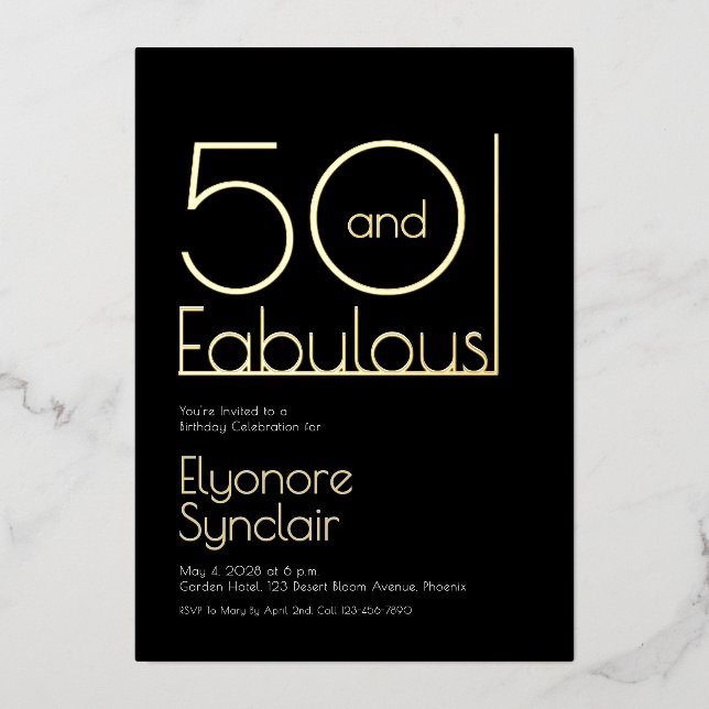 Minimal Fifty and Fabulous 50th Birthday Party Folieneinladung (Vorderseite)