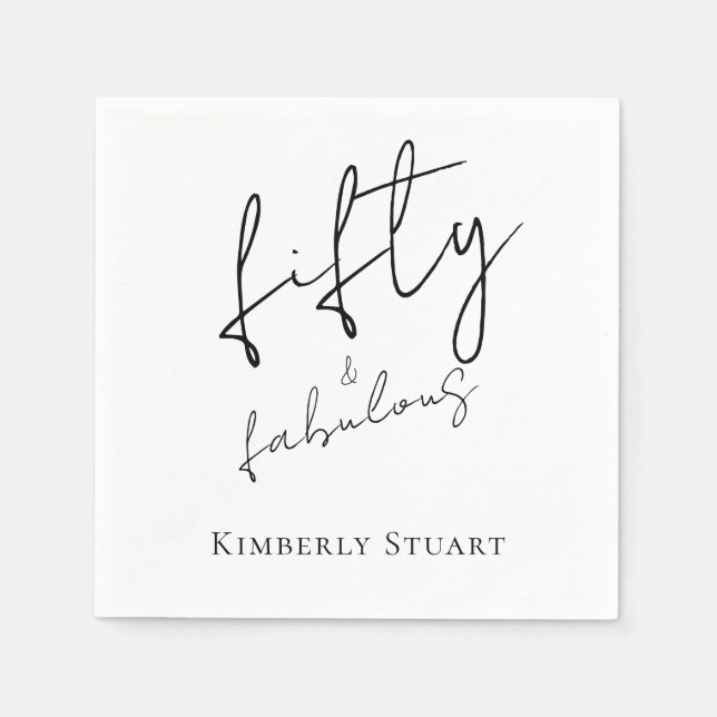Minimal Fifty and Fabulous 50th Script Birthday Serviette (Vorderseite)