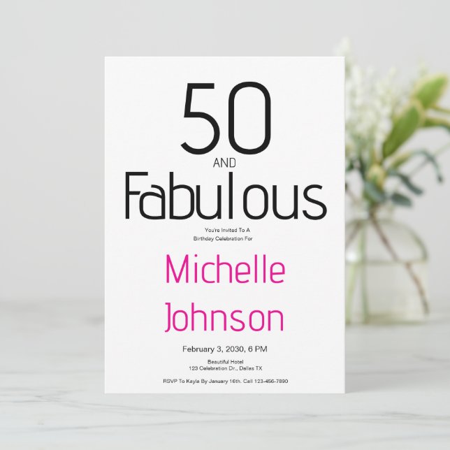 Minimal Fifty & Fabulous 50th Birthday Party Einladung (Stehend Vorderseite)