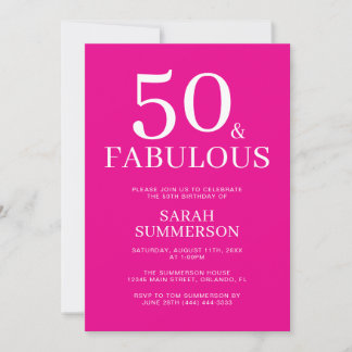 Minimal Fifty Fabulous Pink 50th Birthday Party Einladung
