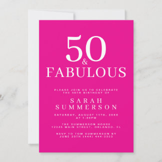 Minimal Fifty Fabulous Pink 50th Birthday Party Einladung