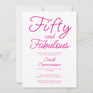 Minimal Fifty Fabulous Pink 50th Birthday Party Einladung