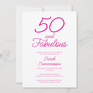Minimal Fifty Fabulous Pink 50th Birthday Party Einladung