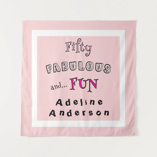 Minimal Fifty Fabulous Pink Typografie 50. Geburts Wandteppich (Vorderseite)