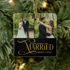 Minimal First Christmas Married Couples 2 Photos Keramikornament