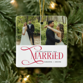 Minimal First Christmas Married Couples 2 Photos Keramikornament