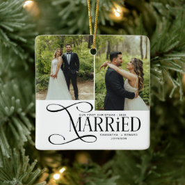 Minimal First Christmas Married Couples 2 Photos Keramikornament