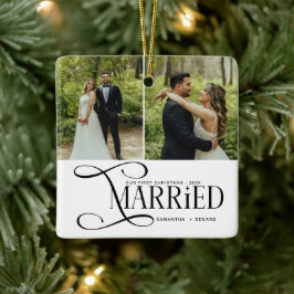 Minimal First Christmas Married Couples 2 Photos Keramikornament