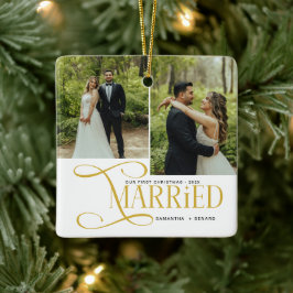 Minimal First Christmas Married Couples 2 Photos Keramikornament