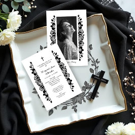 Minimal Floral Back & White Garland Photo Funeral Einladung