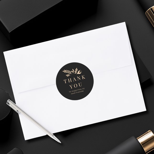 Minimal Floral Black Botanical THANK YOU Runder Aufkleber (Minimal Floral Black Botanical THANK YOU Classic Round Sticker)