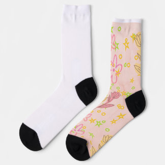 Minimal floral doodle pattern -pastel colour art socken