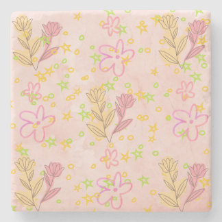 Minimal floral doodle pattern -pastel colour art  steinuntersetzer