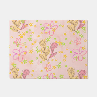 Minimal Floral Doodle Pattern –Pastel Pink pattern Fußmatte