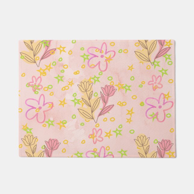 Minimal Floral Doodle Pattern –Pastel Pink pattern Fußmatte (Vorderseite)