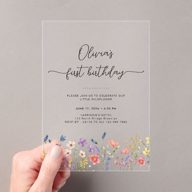 Minimal Floral First Birthday Acrylic Invitation (In situ (ordinateur de poche))