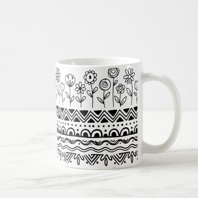 Minimal Floral Folk Pattern Mug – Boho Line Art  (Droite)