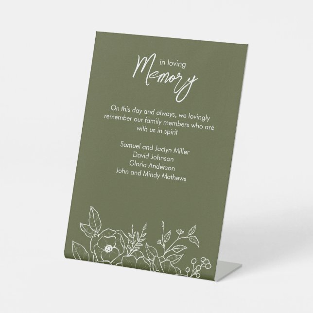 Minimal florale botanische Moos grün in Memoriam Sockelschild (Vorderseite)