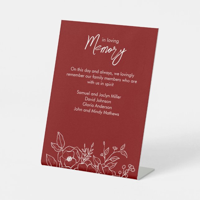 Minimal florale botanische Ruby rot in Memoriam Sockelschild (Vorderseite)