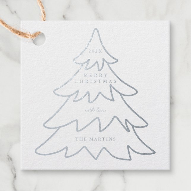 Minimal Foil Christmas Tree Foto Geschenkanhänger (Vorderseite)