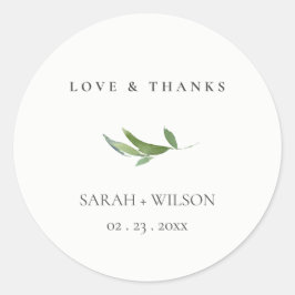 Minimal Foliage Greenerity Hochzeit Liebe & Dank Runder Aufkleber