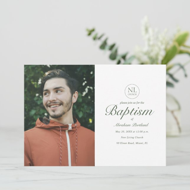 Minimal Foto Church Logo Christliche Taufe Einladung (Stehend Vorderseite)