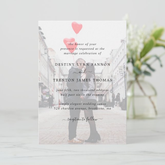 Minimal Foto Classic Elegante Hochzeit Einladung (Stehend Vorderseite)