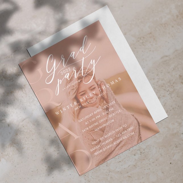 Minimal Foto Grad Party Moderne Kalligraphie Pink Einladung (Von Creator hochgeladen)