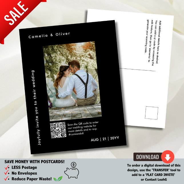 MINIMAL Foto Save the Date QR CODE Budget Schwarz Postkarte (Von Creator hochgeladen)