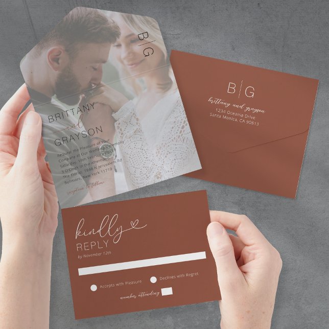 Minimal Foto Terracotta Wedding All In One Einladung (Von Creator hochgeladen)