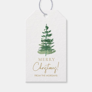 Minimal frohe Weihnachten Wasserfarben Pine Custom Geschenkanhänger