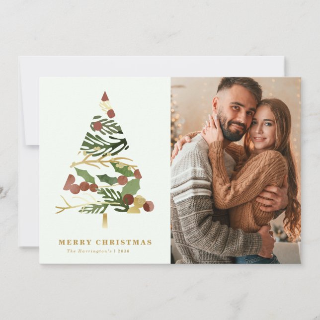 Minimal frohe Weihnachtsbaum Foto Weihnachtskarte Feiertagskarte (Vorderseite)