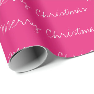Minimal frohe Weihnachtstypografie magenta weiß Geschenkpapier