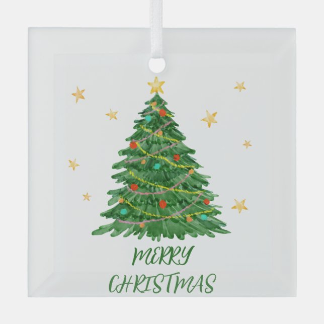 Minimal Fun Wasserfarben Tree Ornament Aus Glas (Vorderseite)