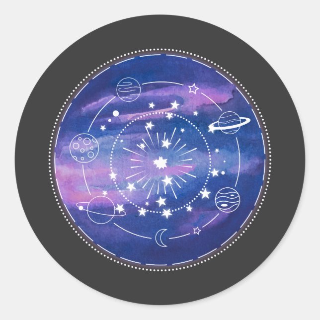 Minimal Galaxy Moon Design | Cosmic Aesthetic Art Runder Aufkleber (Vorderseite)