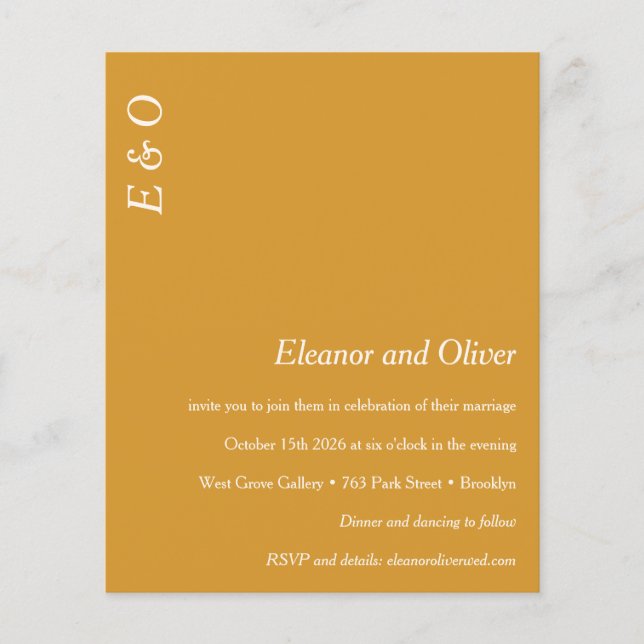 Minimal gelbes Elegantes Hochzeitsempfang (Vorderseite)