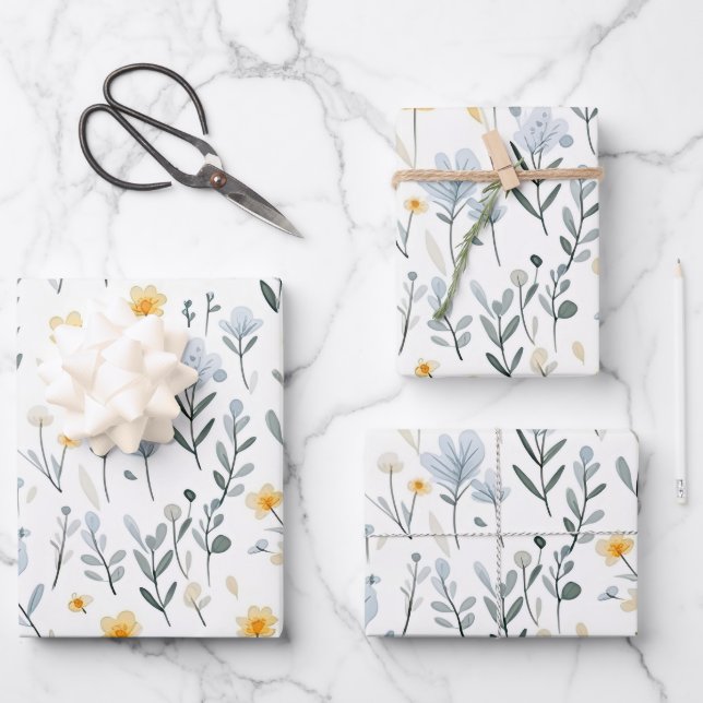 Minimal Gentle Colorful Garden Wildblumen Kinderzi Geschenkpapier Set (Vorderseite)