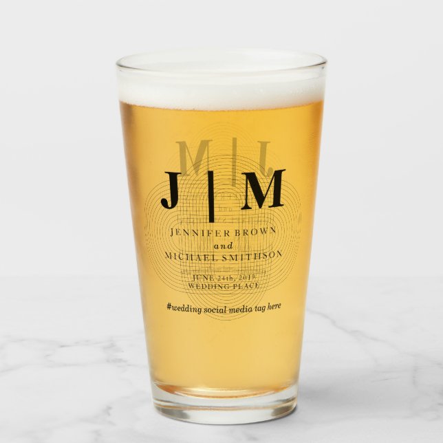 Minimal Geometric Schwarz-weiß Simple Wedding Glas (Vorne (Gefüllt))