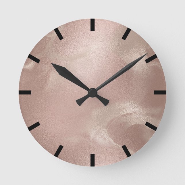 Minimal geschmolzene Rose Goldene Marmorbäume Runde Wanduhr (Vorderseite)