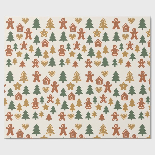 Minimal Gingerbread Pattern Geschenkpapier (Flach)