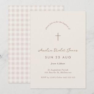 Minimal Gingham Taufe Christening Cross Einladung