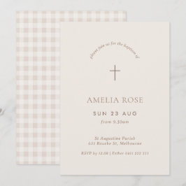 Minimal Gingham Taufe Christening Cross Einladung
