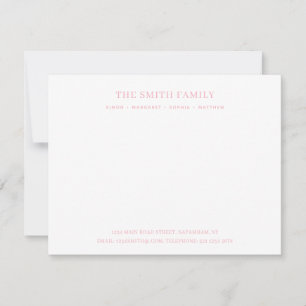 Minimal Girly Pink Familienname Stationery Mitteilungskarte