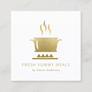 MINIMAL GLAM GOLD IMITATE POT MEAL KOCH CATERING QUADRATISCHE VISITENKARTE