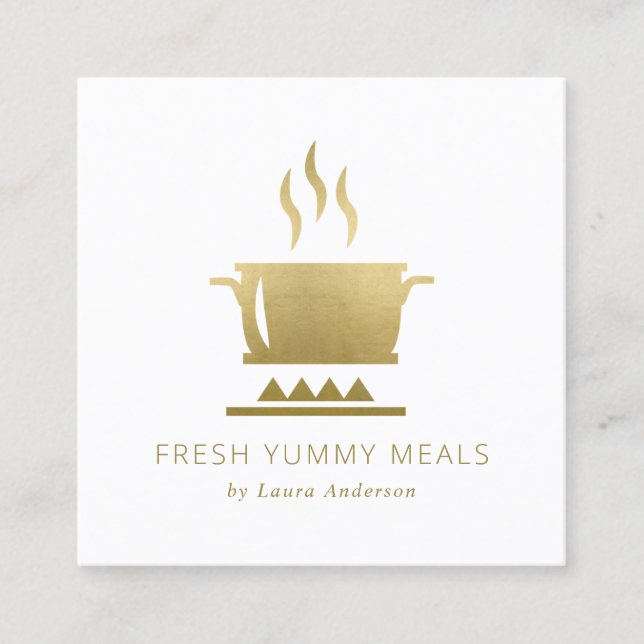 MINIMAL GLAM GOLD IMITATE POT MEHR KOCH CATERING QUADRATISCHE VISITENKARTE (Vorderseite)