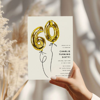 Minimal Gold 60 Ballon 60. Geburtstagsparty Einladung