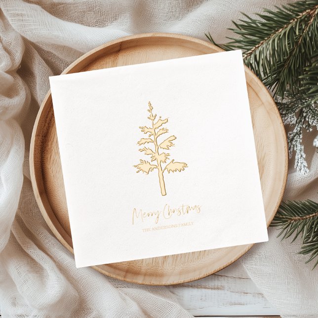 Minimal Gold Foil Christmas Tree Personalized Servietten Mit Folie (Von Creator hochgeladen)