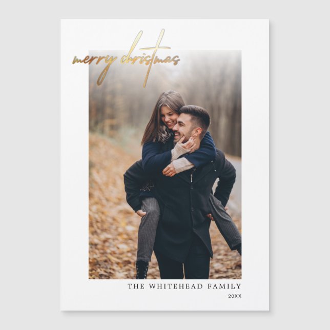 Minimal Gold Frohe Weihnachten weiße Magnetkarte (Vorderseite)